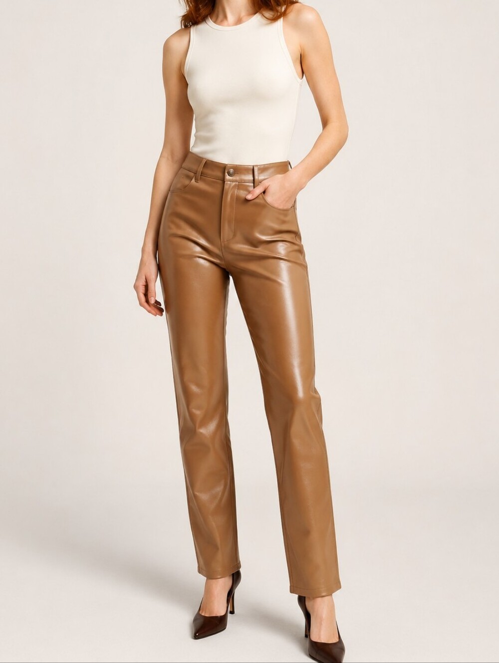 Wilfred The Melina Pant Camel Faux Leather Straight Leg Size 0 High Waist